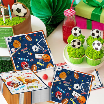 Sports Napkins Decoration,Sports Theme Birthday Party Supplies 40Pcs All Star Napkins For Basketball Baseball Soccer Outdoor Ind