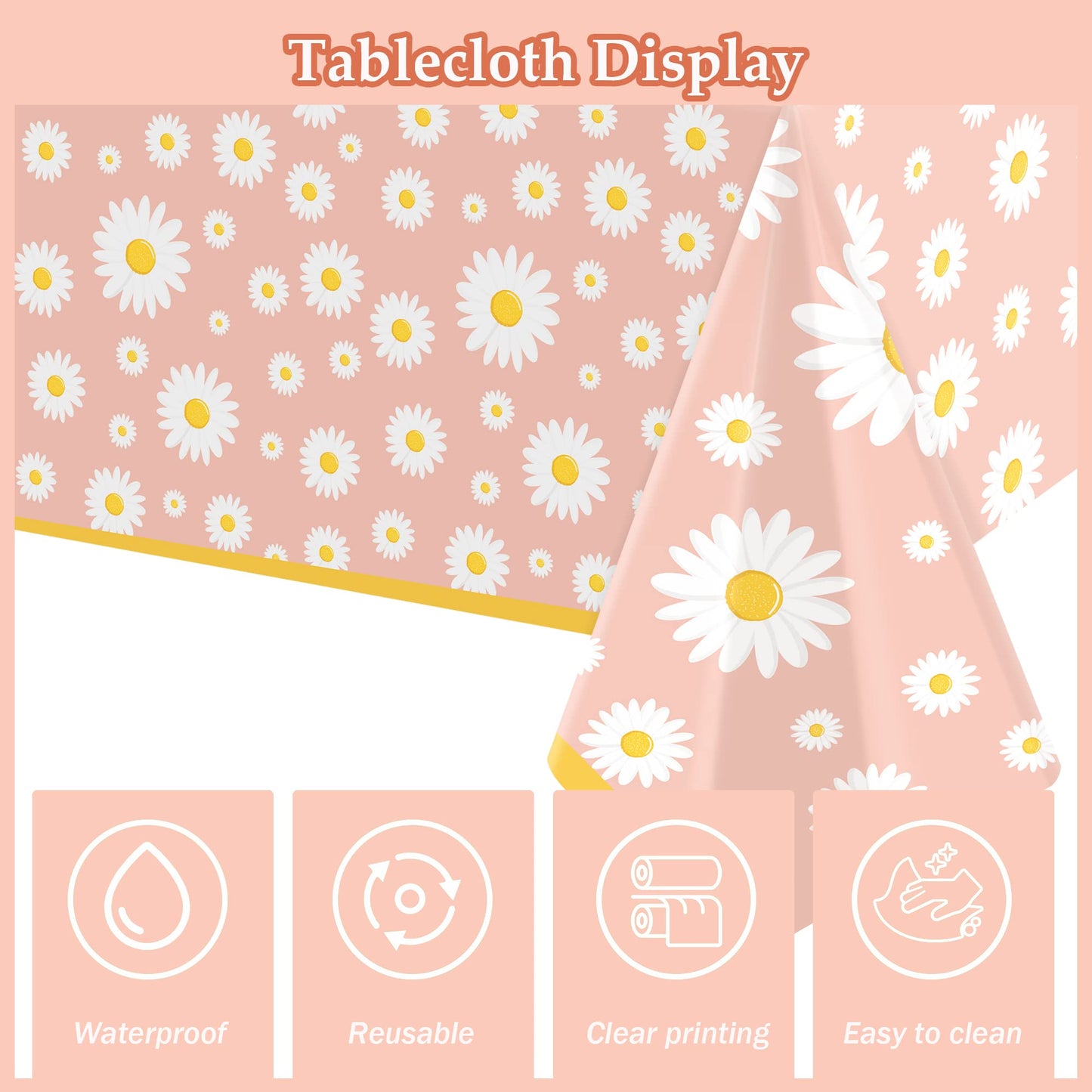 3 Pack Daisy Tablecloth Daisy Flower Birthday Party Decorations for Girls Disposable Plastic Groovy Table Cloth Groovy Retro Hip