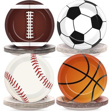 ZOIIWA 80Pcs Sports Themed Birthday Party Supplies All Star Plates Baseball Football Soccer Basketball Dinnerware Plates Superst