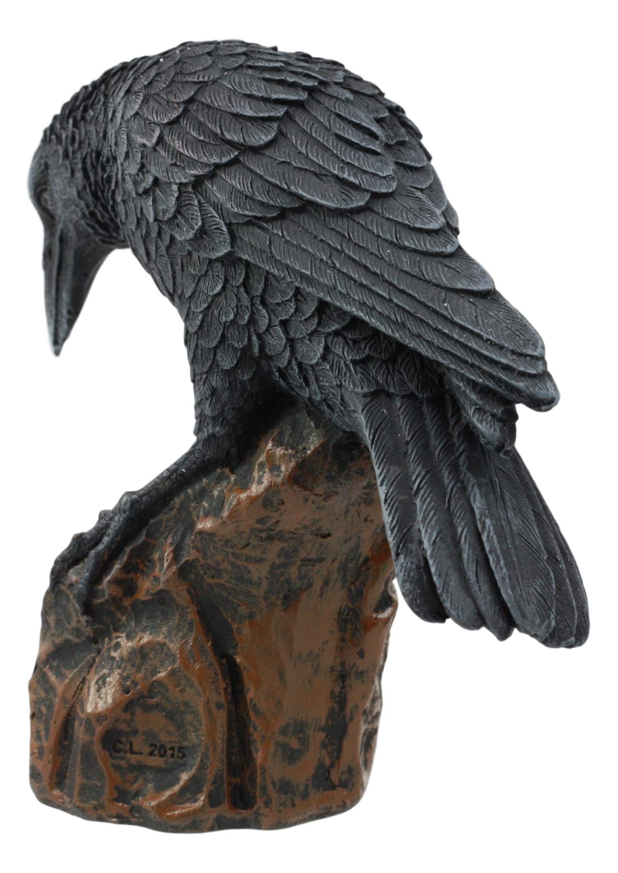 Ebros Gift Gothic Macabre Edgar Poe Perching Raven On Rock Figurine 5' Tall Gothic Crow Scavenger Bird Decor Sculpture