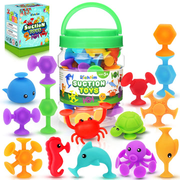 Suction Bath Toys For Kids - 24 Silicone Ocean Animals Suction Toys With Storage, Sensory Window Toys For Toddlers, Suitable For Indoor, Outdoor, And Travel Toys, Autism Toy, And Party Favors