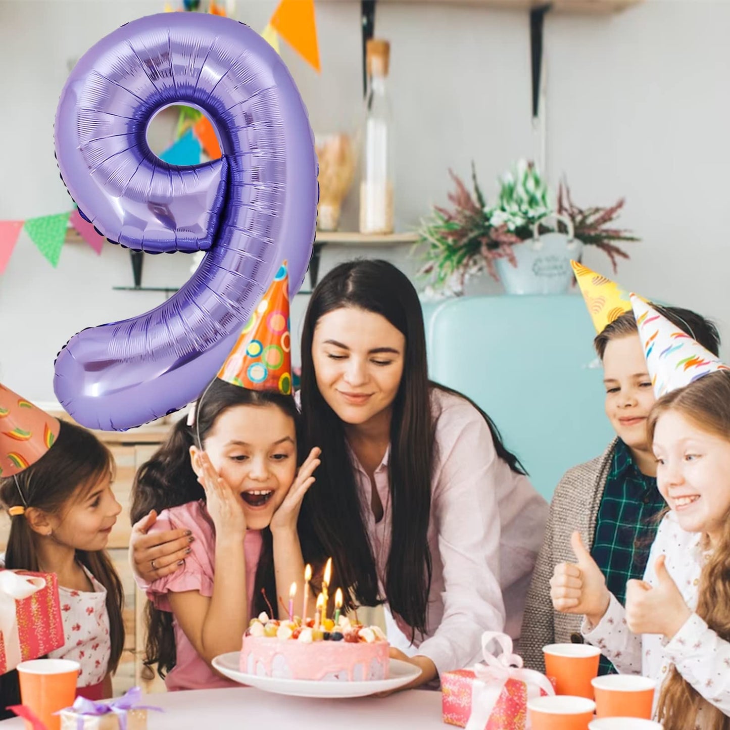 40 Inch Giant Purple Number 9 Balloon, Helium Mylar Foil Number Balloons For Birthday Party, 9Th Birthday Decorations For Kids,