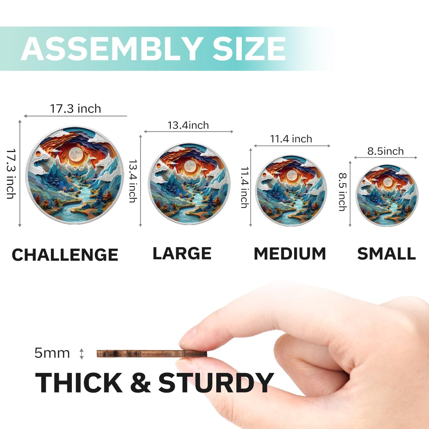 Jigfoxy Wooden Puzzle for mature-themeds  3D Visual Full Sun in The Mountains Wooden Jigsaw Puzzles for mature-themed  Unique Animal Shape Wood Cut Puzzles  for Friends Family (L-13.4 * 13.4in-300pcs)