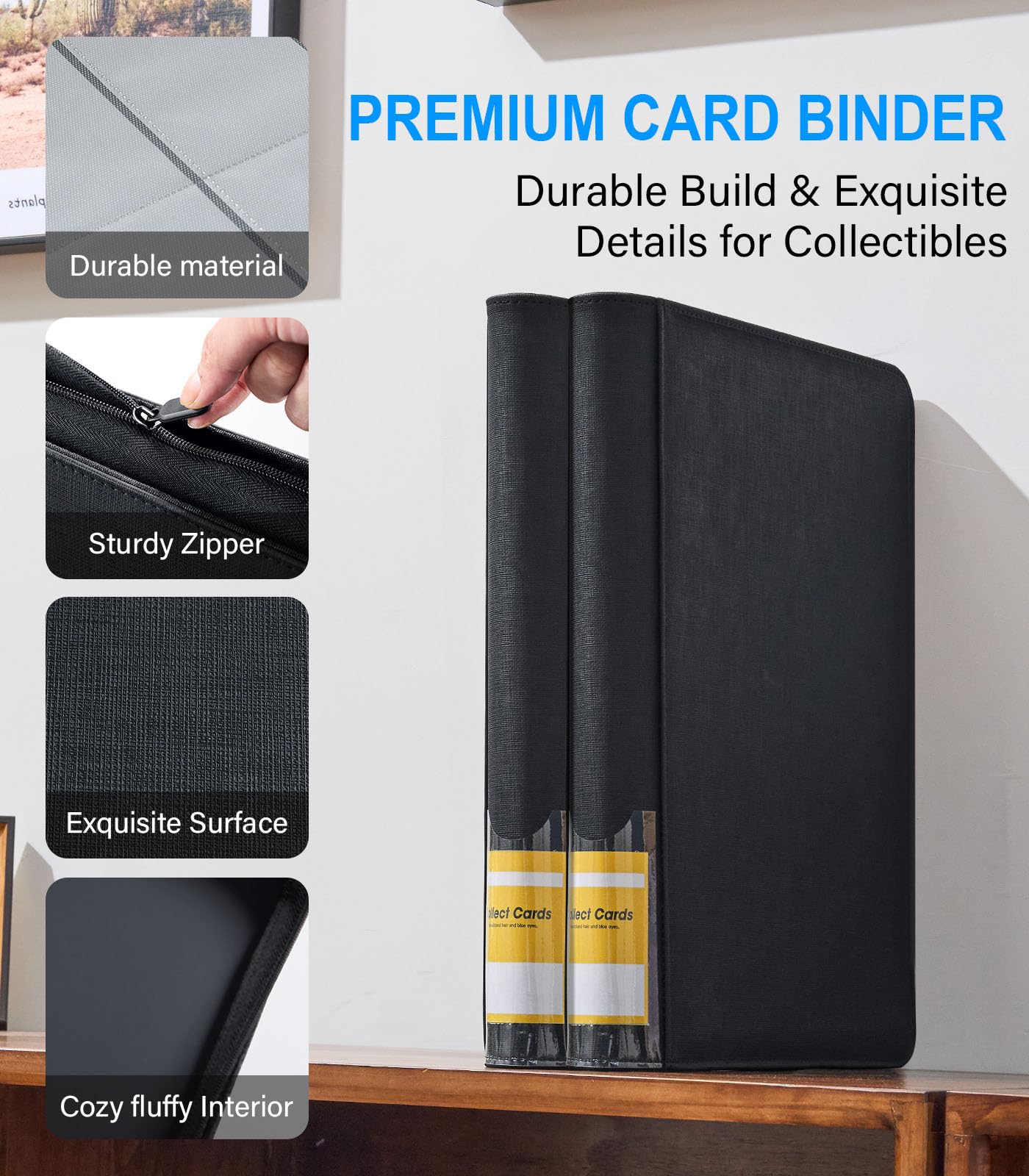 Toploader Card Binder 9 Pocket 324-Card Trading Card Album-enhanced PU Zipper Hard Case Sideload PVC-Free Pages  Fits 2.5 x 3.5 MTG TCG  YuGiOh Game Cards & Sports Cards  with Spine Label (Black)