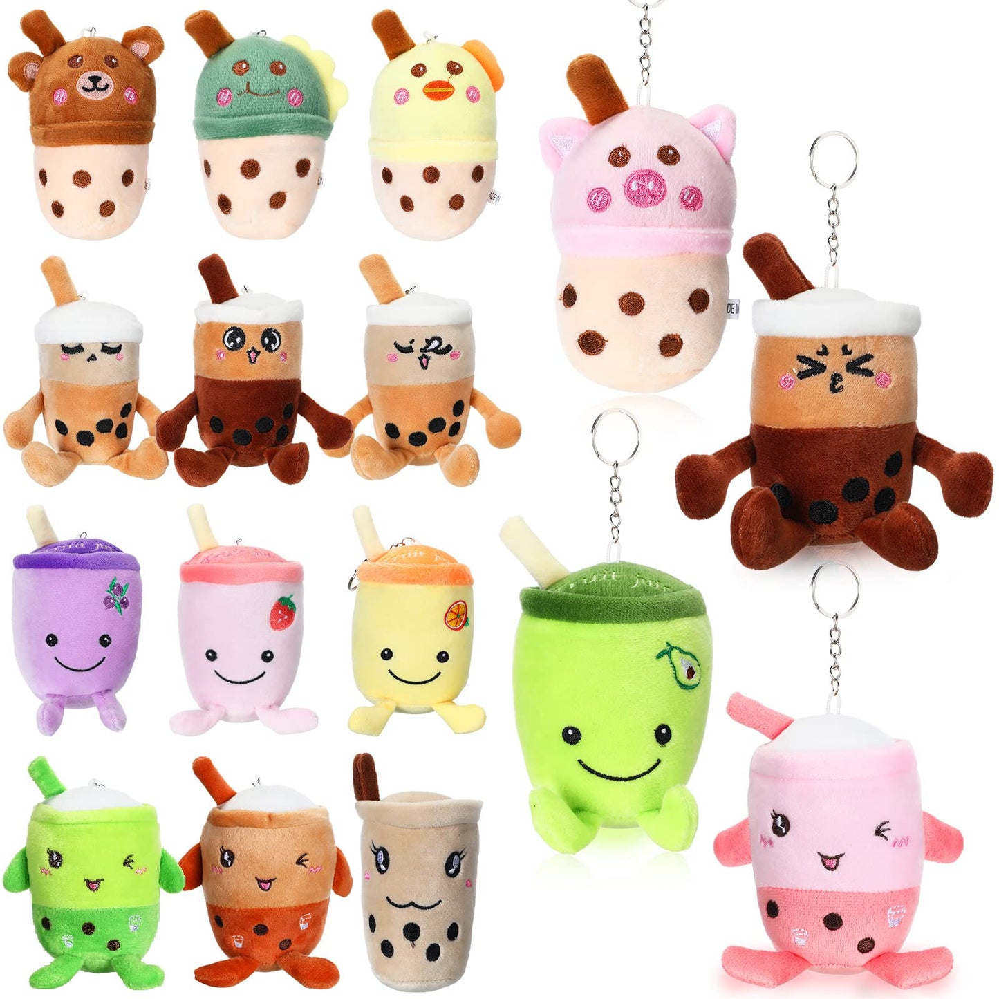 Jerify 16 Pcs Bubble Tea Keychain Plush Bubble Tea Stuffed Animal Milk Tea Bubble Plush Toy For Birthday Party Bubble Lover(Animal)