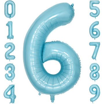 Paticool 40 Inch Blue Number Balloon 6, Large Light Blue Number Foil Mylar Balloons For Birthday Party Celebration Decorations S