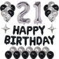 Naninuneno 21St Black Silver Birthday Party Decorations For Men Women, Happy 21 Birthday Party Supplies With Black Happy Birthda