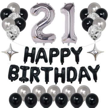 Naninuneno 21St Black Silver Birthday Party Decorations For Men Women, Happy 21 Birthday Party Supplies With Black Happy Birthda