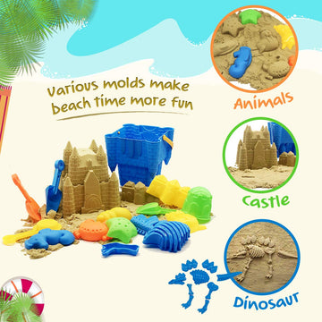 Beach Sand Toys for Kids, 27 pcs Beach Toys Castle Molds Sand Molds, Beach Bucket, Beach Shovel Tool Kit, Sandbox Toys for Toddl
