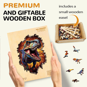 Wooden Jigsaw Puzzles For Adult, Wall Breaking Tyrannosaurus Rex Shaped Wooden Puzzle, Unique Dinosaur Shape Wooden Jigsaw Puzzl