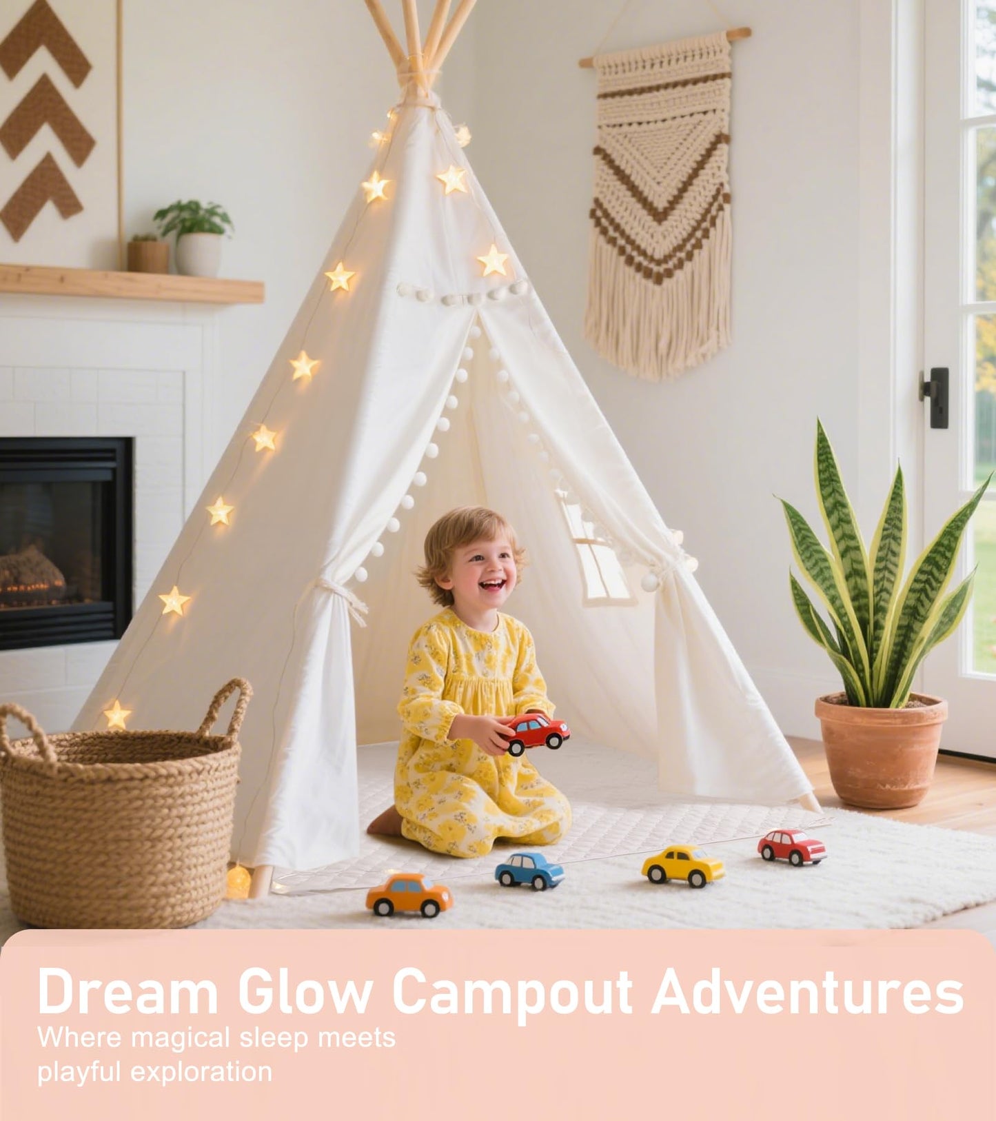 Teepee Tent with Starry Lights  Ground Mat and Pockets  Kids Teepee Tents for Indoor & Outdoor Use  Foldable Play Tents for Boys & Girls  Washable Toddler Play Tent for Birthdays & Holidays