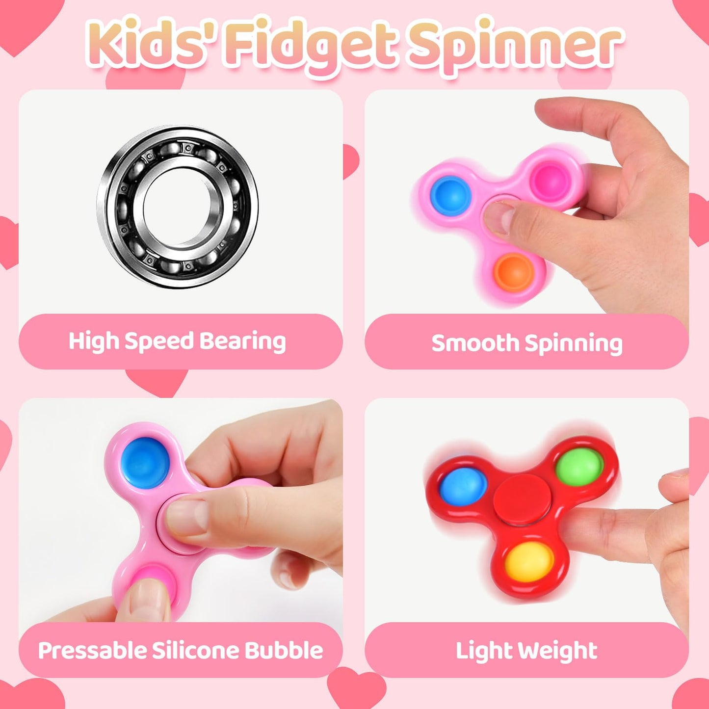 Fun Little Toys 32Pcs Valentines Cards Gift With Fidget Finger Spinner Pop, Valentine'S Day Kids School Classroom Stress Relief