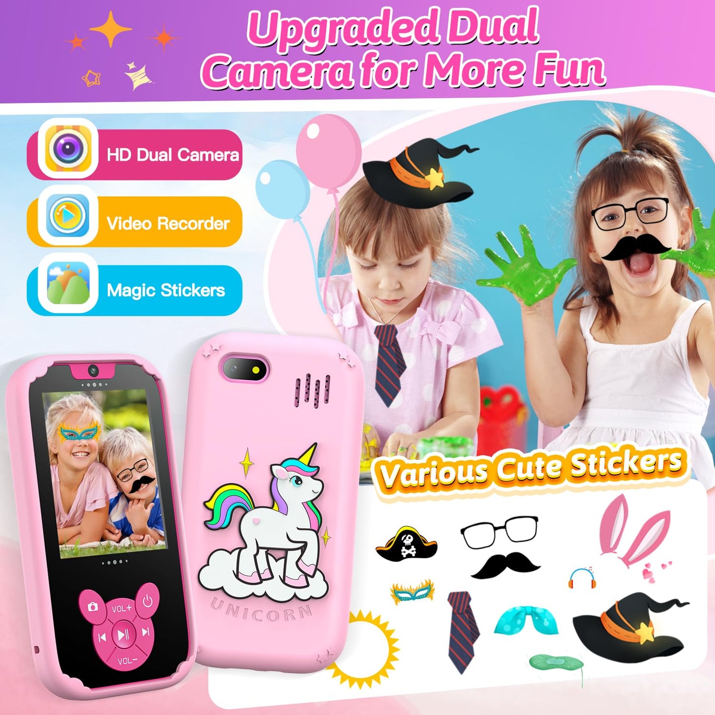 Upgrade Kids Smart Toy Phone, Christmas Birthday Gift For Girls Boys, 2.8' Hd Touch Screen Selfie Kids Camera Mp3 Player With 14 Puzzle Games For Toddlers, Learning Educational Gifts Toys For 3+ Years