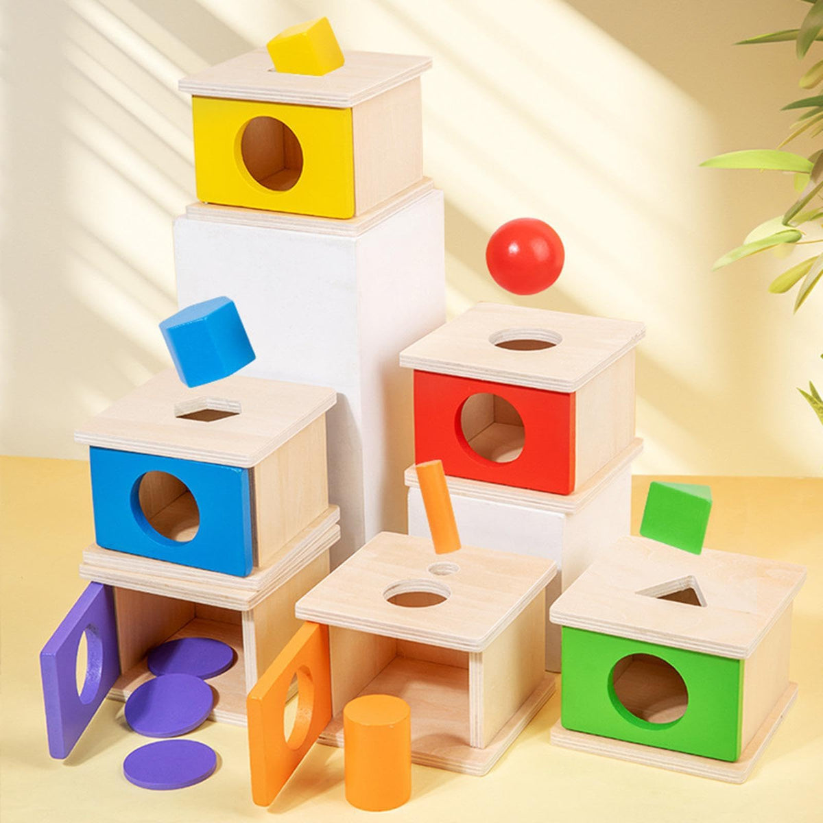 Calandis Wooden Object Permanence Box Early Learning Set For Children Boys Girls Kids Red | Developmental Baby Toys | Toys For B