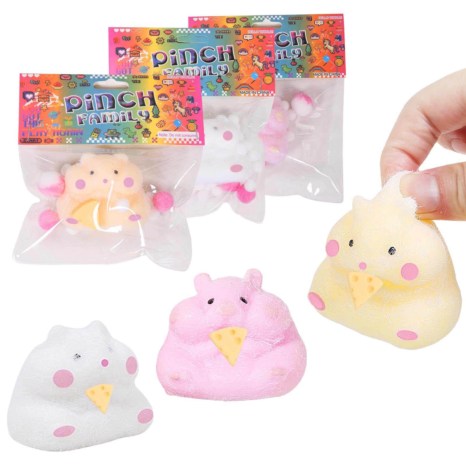 3Pcs Squishy Hamster Squishy Squeeze Toys,Cute Soft Hamster Squishy Toys,Stress Relief Squishies For Kids Party Favors, Pinch Fa