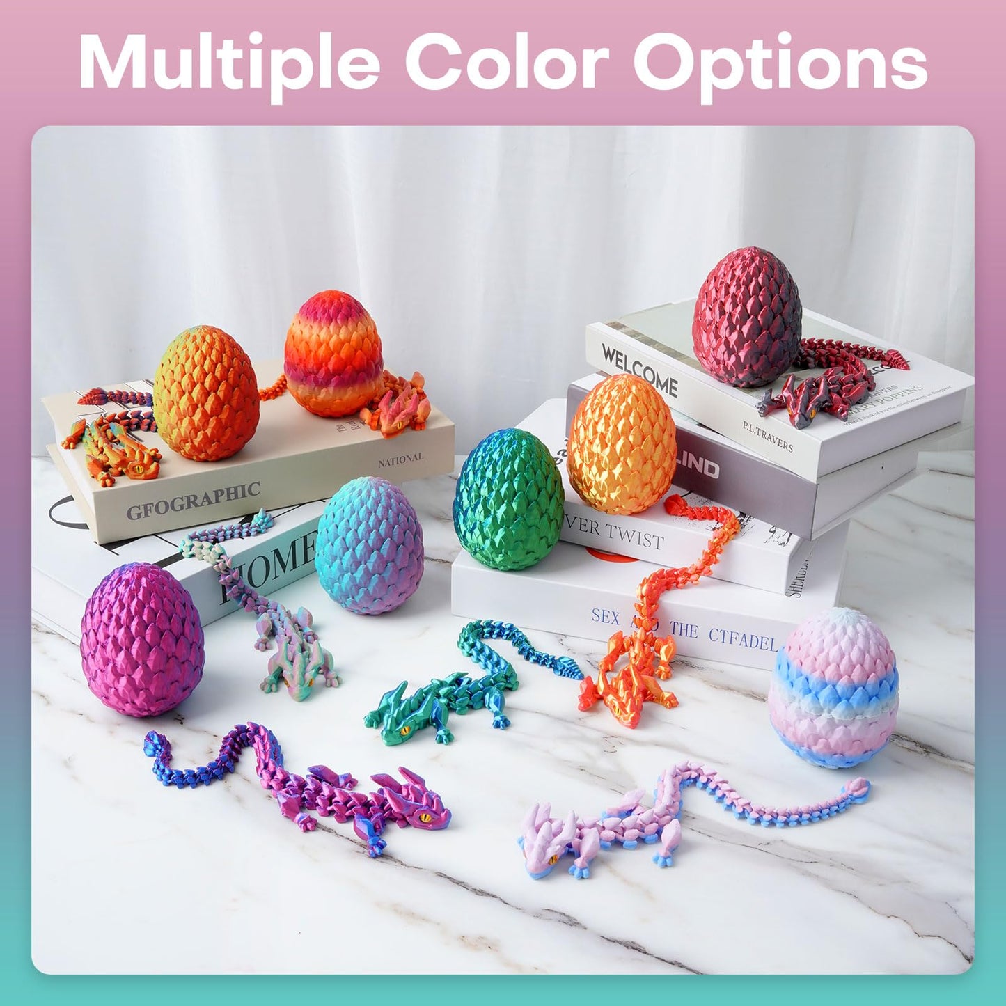 FYEFKJSA 3D Printed Dragon Eggs with Dragon Inside - 12Inch Articulated Fidget 3D Printed Animals  Interesting Decorative Gift  Easter Basket Essentials Stuffers (Random Mist Forest)