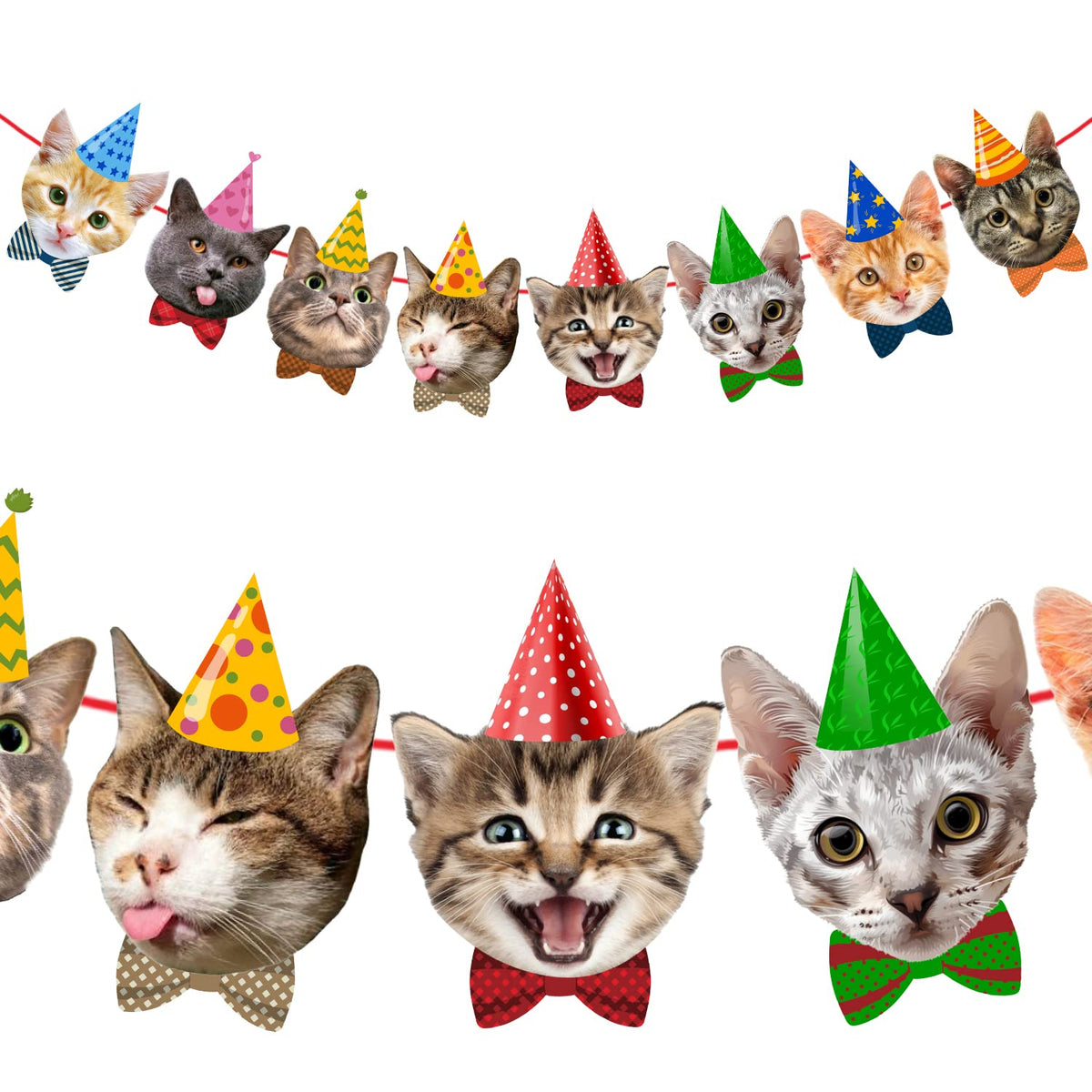 Zyozique Cat Birthday Paper Banner, 1 Set Cat Face Party Paper Banner, Kitty Cat Theme Party Paper Bunting Decoration for Cat Pa