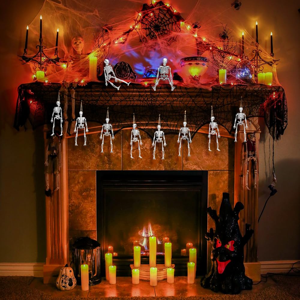 DULEFUN 6pcs Small Skeleton Figurines 6 Inch Mini Plastic Skeletons for Craft Halloween Hanging D  cor Poseable Skeleton Toys Pa