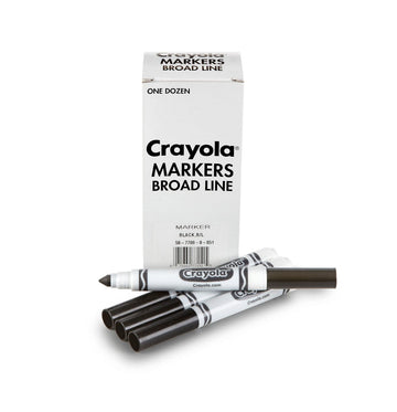 Crayola Broad Line Markers - Black, 12 Count, Nontoxic Plastic, Model 587700, Bulk School Supplies for Kids and Teachers