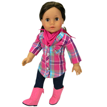 Sophia'S 18'' Doll 4 Pc. Western Outfit Plaid Shirt, Jeggings, Pink Boots And Bandana Outfit, Multicolor