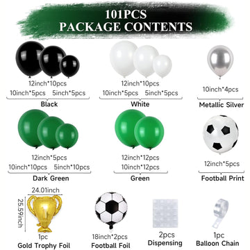 Soccer Balloon Arch Kit Boys, Green Balloon Arch Kit With Football Trophy Balloons Dark Green Black White Latex Balloons Metalli