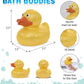DolliBu Metallic Yellow Duck Bath Buddy Squirter - Floating Yellow Duck Rubber Bath Toy  Fun Water Squirting Bath Time Play for Toddlers  Animal Toy for Bathtub  Beach  and Pool for Girls and Boys
