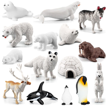 Onest 15 Pieces Mini Arctic Animals Figurines Set Polar Animal Toys Plastic Arctic Tundra Deer Toy Animal Small White Bear Arctic Fox For Kids Birthday Gift