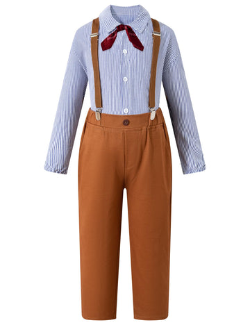 Okbebe Boys Pioneer Costume Kids Colonial Villager Costume (Blue,6-8Y)