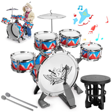 Toddler Drum Set Kids Jazz Drum Kit With Stool Musical Instruments Toys Birthday Chirstmas Easter Gifts For Boys Girls Aged 3 4