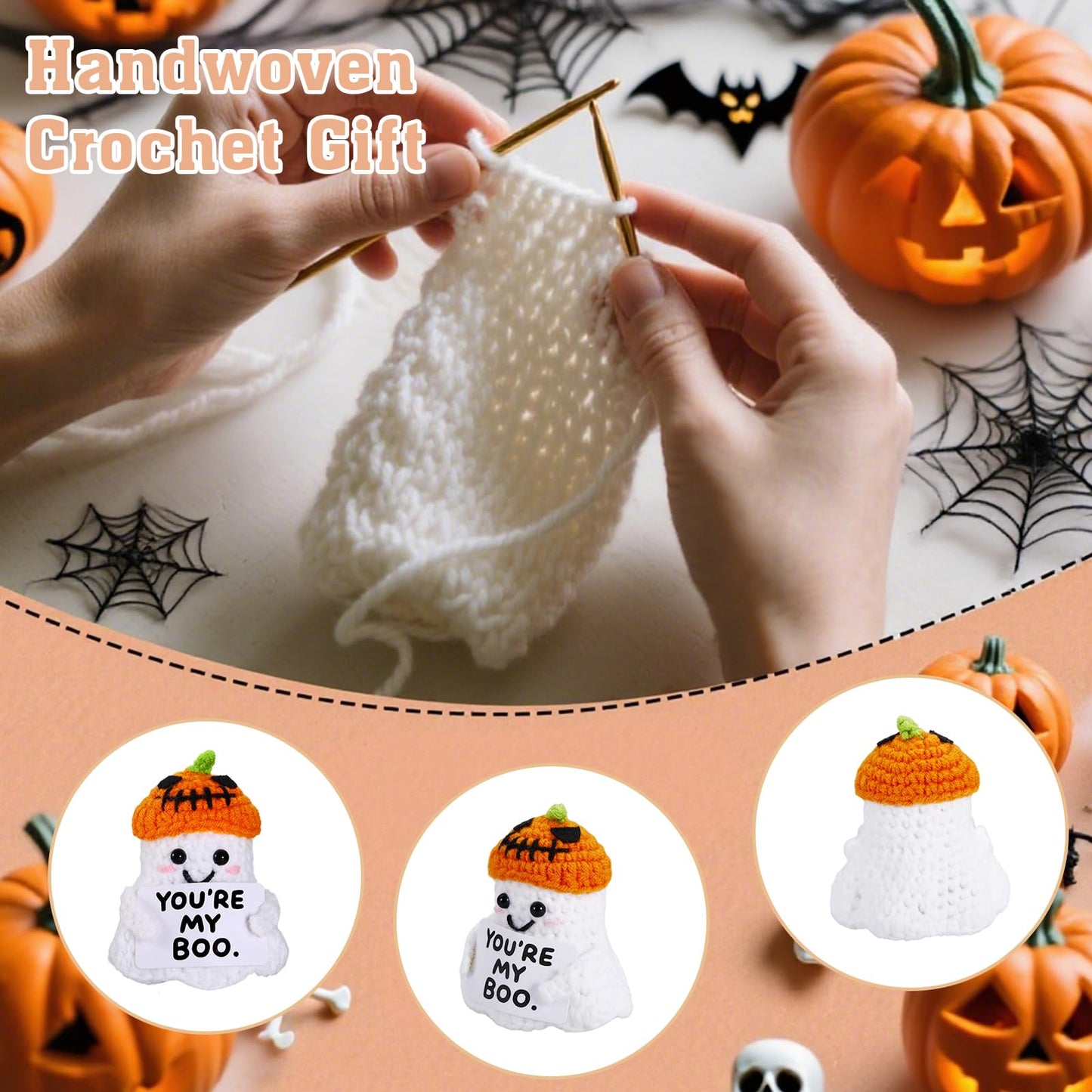Halloween Boo Basket Stuffers for Women Him, Gifts for Boyfriend Girlfriend, Youre My Boo Handmade Crochet Ghost Gifts, Hallowe
