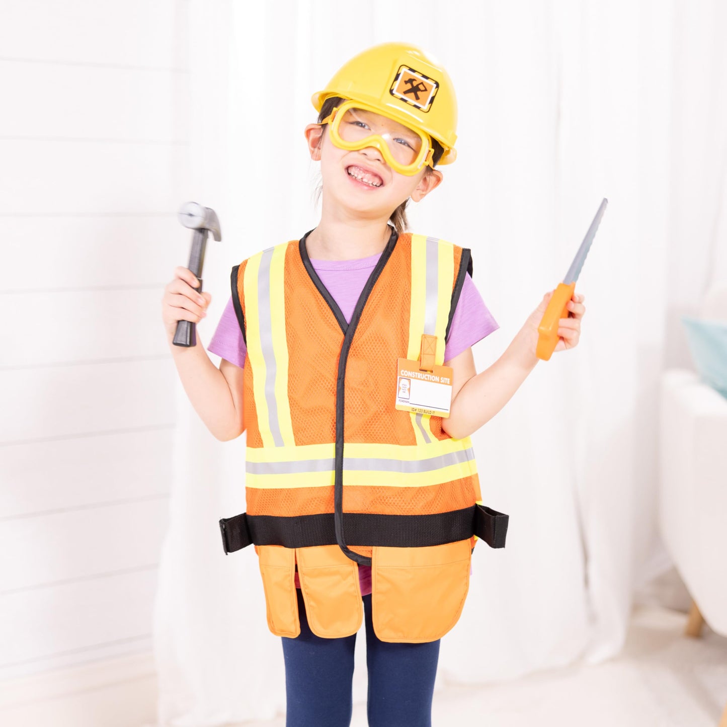 Melissa & Doug Construction Worker Role Play Costume Dress-Up Set (6 Pcs) Frustration-Free Packaging - Pretend Construction Worker Outfit, Construction Worker Costume Set For Kids, Toddlers Ages 3+