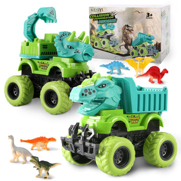 Monster Truck Toys for 2 3 4 5 Year Old Boys Gifts, 2 Pack-Dinosaur Toys for Kids 3-5 with 6 Mini Small Dinosaur Toys, Ideal Mon