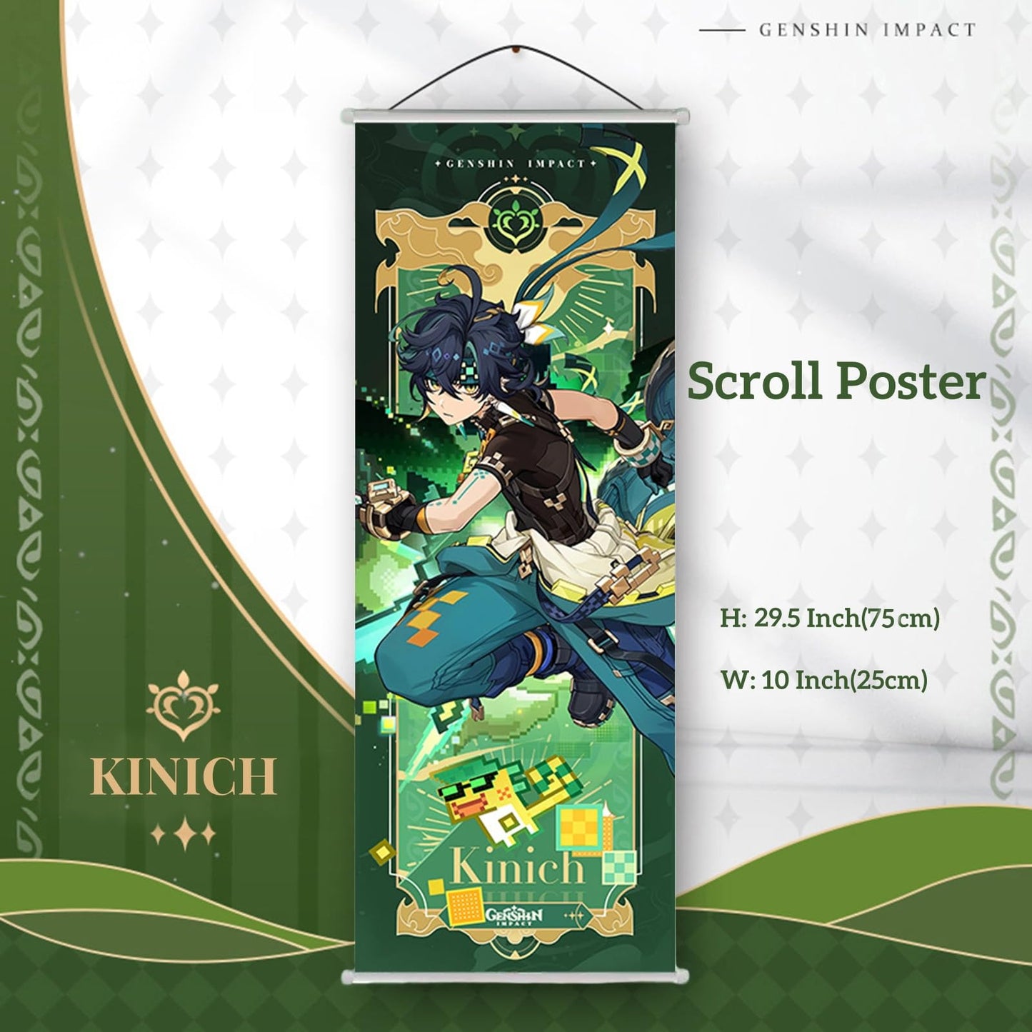 Motao Genshin Impact Box Kinich Merch Set - Plush Doll, Poster, Pillowcase, Stand Figure, Bracelet, Badge, Keychain, Card Holder