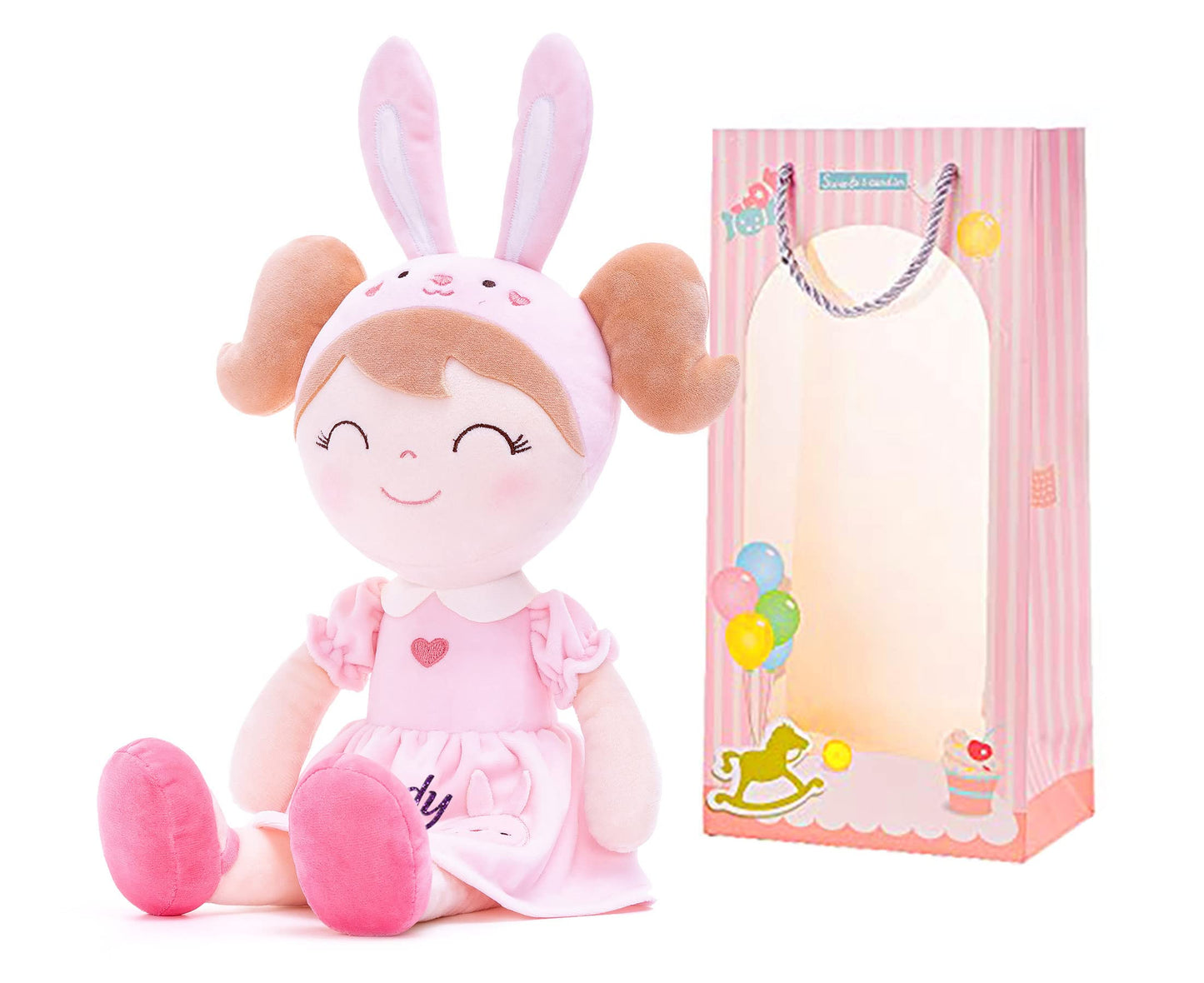 Gloveleya Personalized Doll with Your Name - Cute Pink Bunny Custom Soft Plush Doll for Girls Plush Doll Customized Gifts - Muec