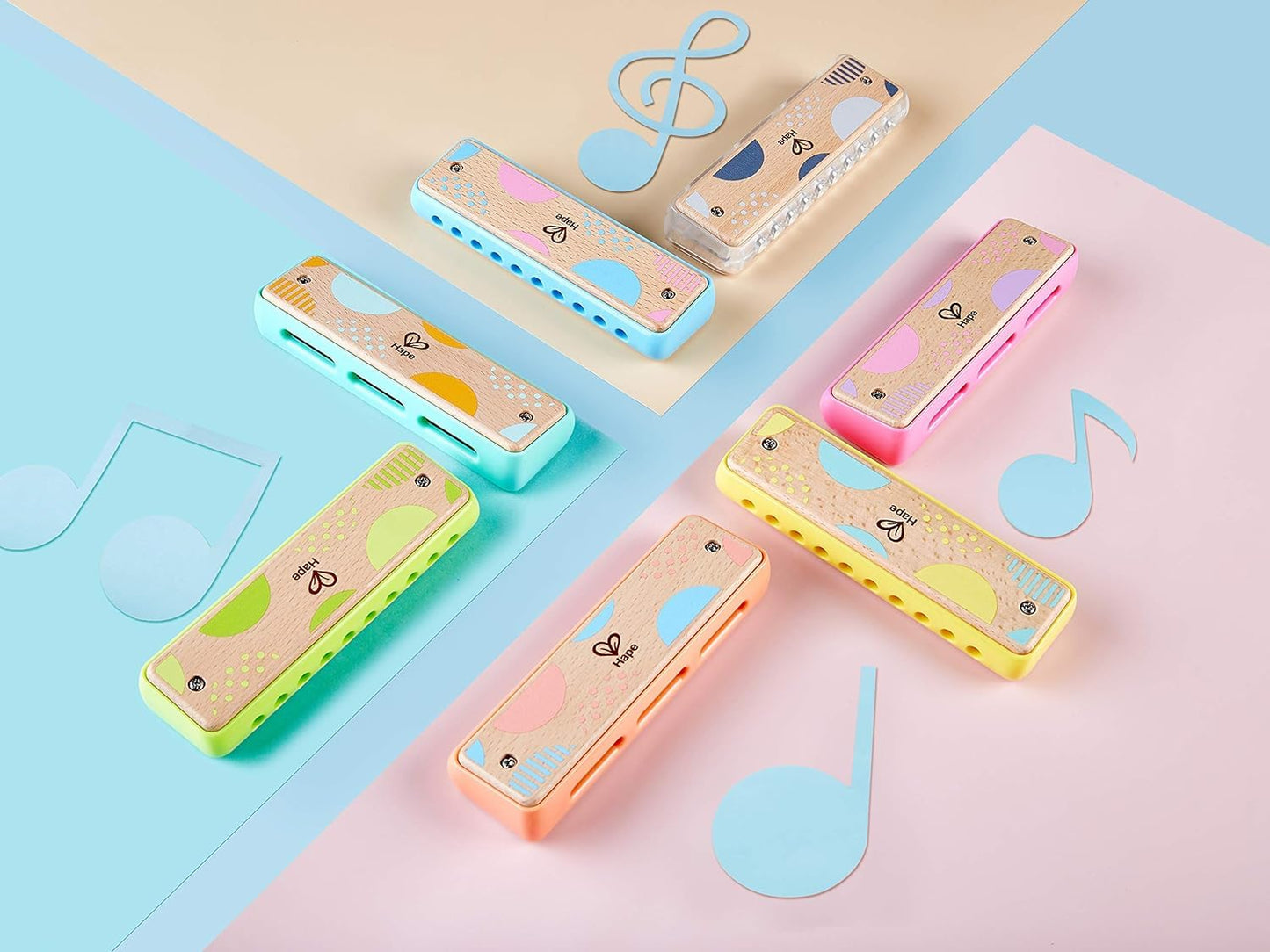 Hape Blues Harmonica - 10 Hole Wooden Musical Instrument Toy for Kids, Blue-Green, Model E8916