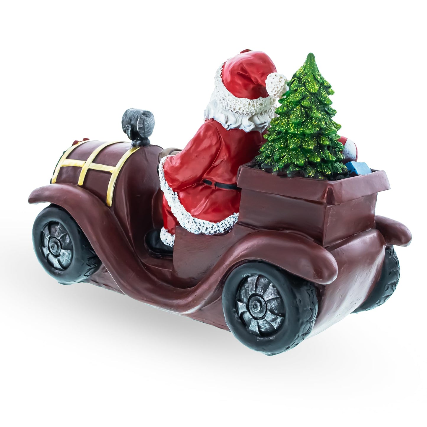 Bestpysanky Santa Driving Classic Car With Led Lights Figurine 10.5 Inches Long