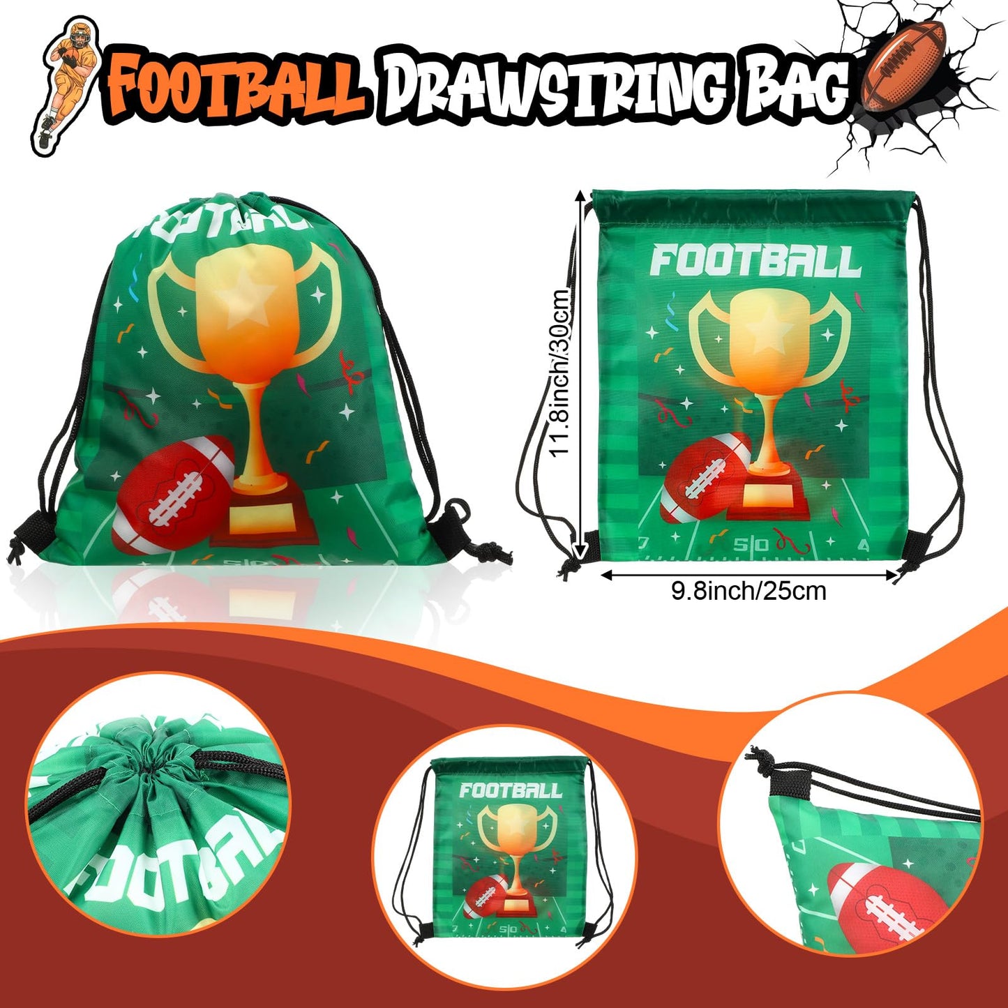 Maxdot 81 Pcs Football Party Favors Set Water Bottle Drawstring Bags Acrylic Keychain Knotted Bracelet 50 Stickers Oil Pen Sport