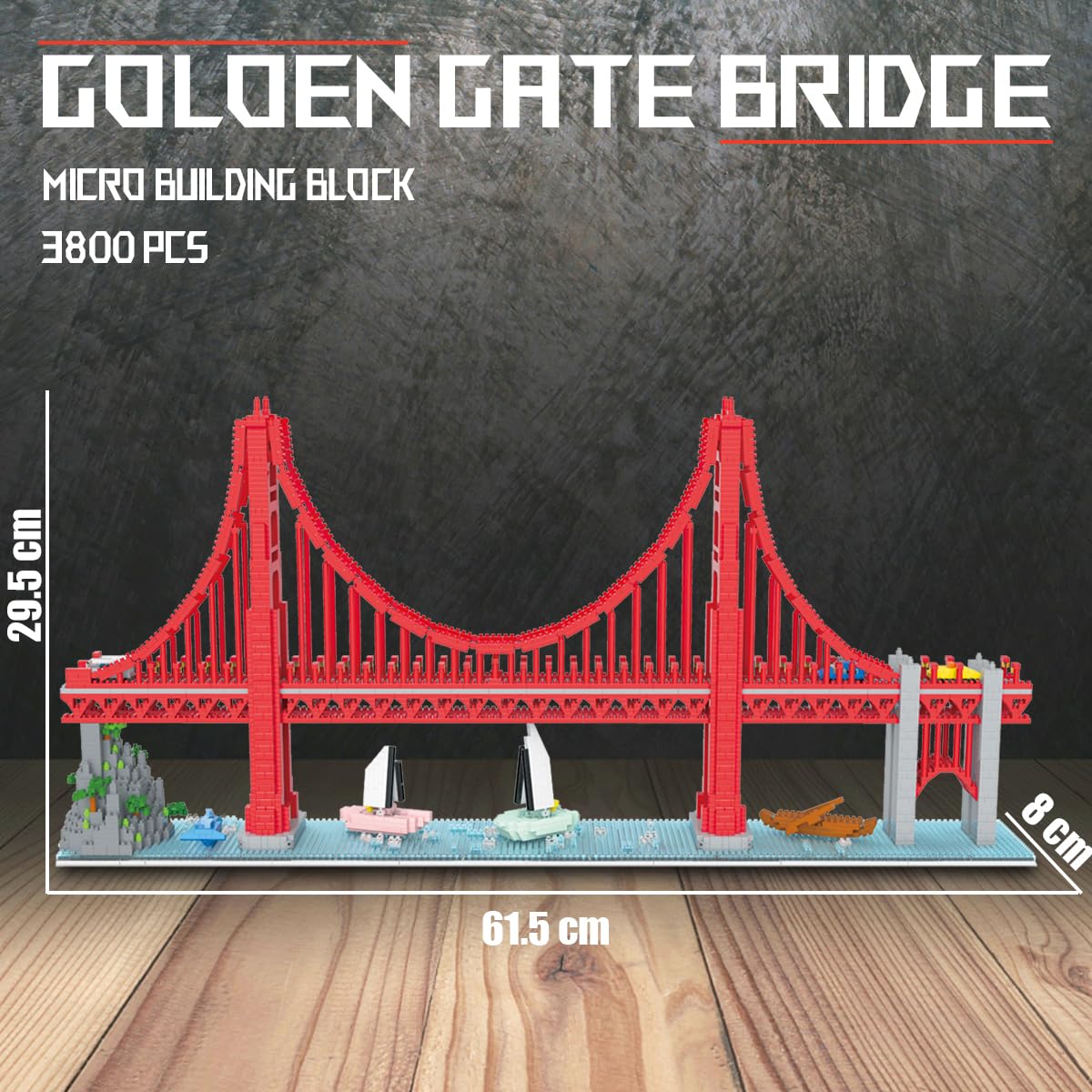 HONLANCH Micro Building Blocks Set - Golden Gate Bridge, 3800 Pieces, Plastic, One Size, Model JM20804, Landmark Architecture Gift
