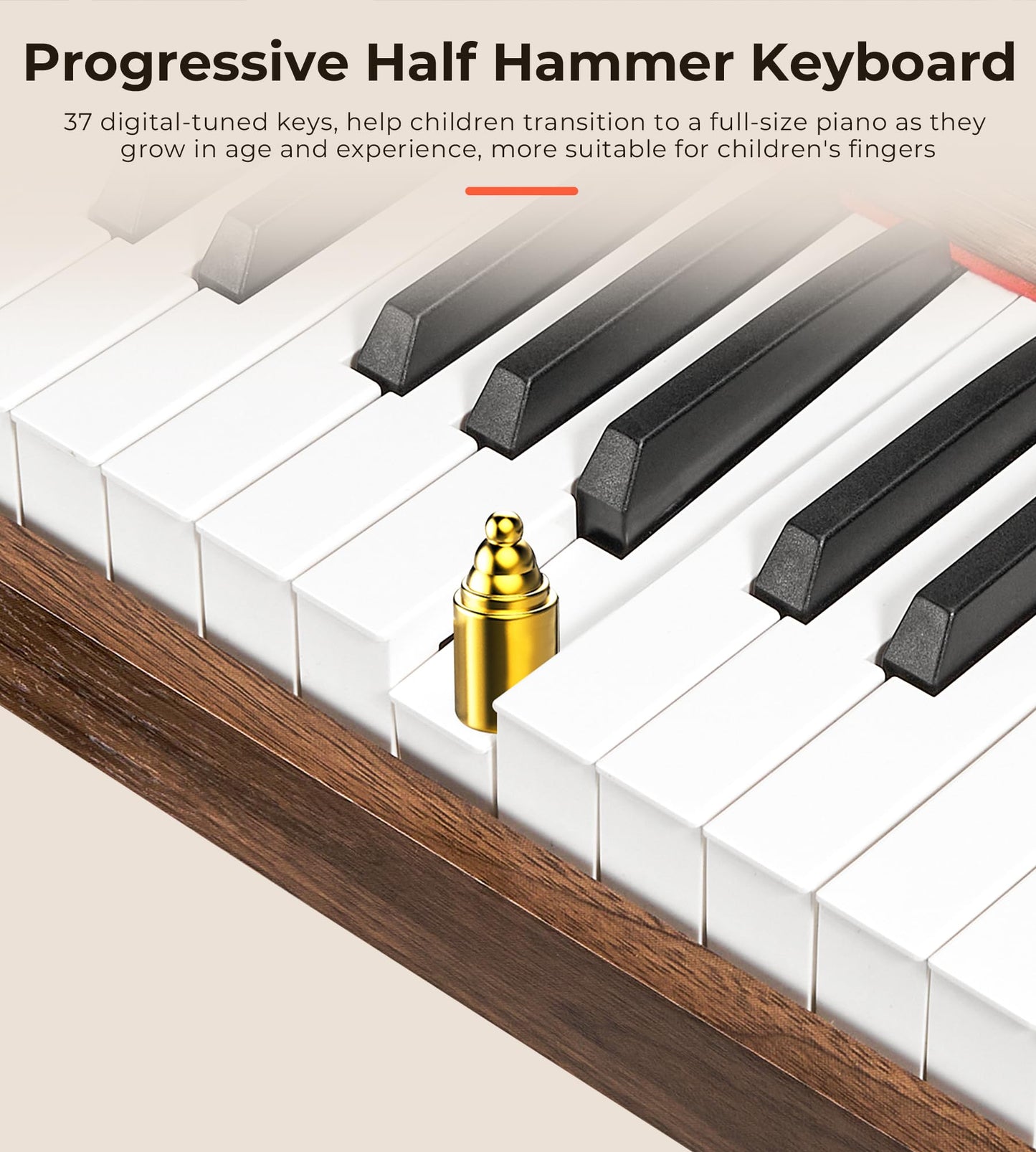 Vangoa Kids Piano Keyboard, 37 Keys Digital Piano for Kids, Music Educational Instrument Toy, Wood Piano for Girls and Boys, Dar