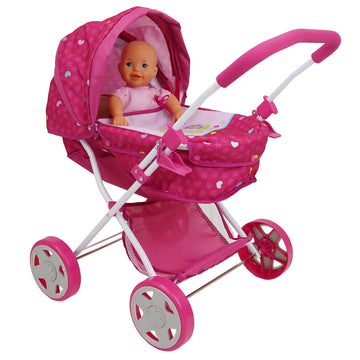 509 Crew Garden Pram N Doll Set - 14' Baby Doll & Folding Pram Set, Kids Pretend Play, Ages 3+