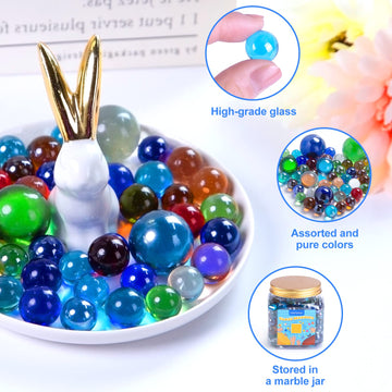 Sallyfashion 145Pcs Colorful Marbles Bulk, Glass Marbles With Marble Jar Assorted Sizes Marbles For Kids Marbles Game Marble Run Vase Fillers Fish Tank
