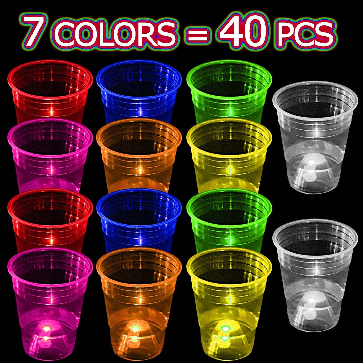 mishunyus 40 Pcs Glow Party Cups,16 oz Plastic Cup Favors for Neon Party Supplies Decoration,Glow In The Dark Cups Neon Party,20