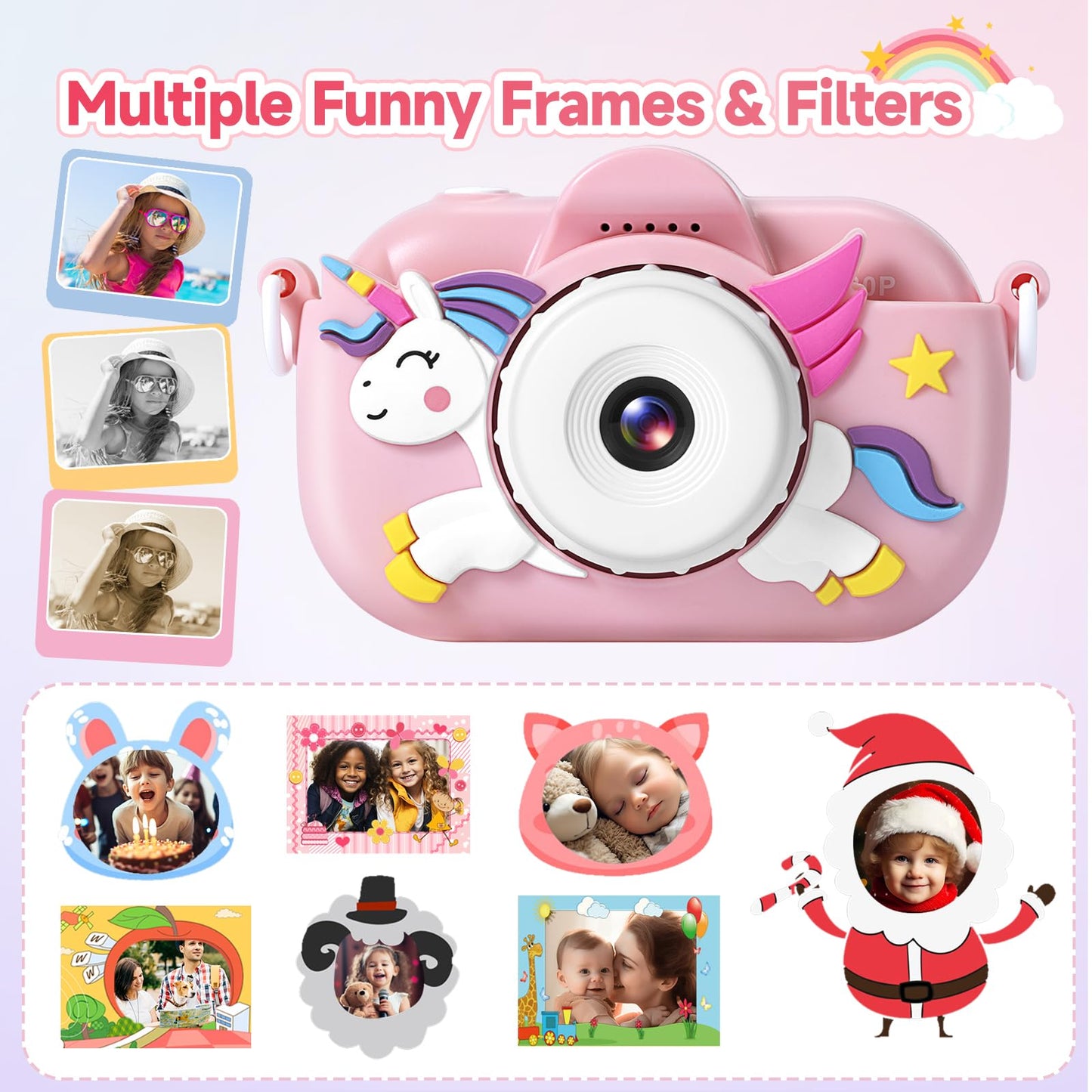 Zuodun Kids Camera Toys For Girls Age 3-8, Kids Digital Camera Toddler Camera For 3 4 5 6 7 8 Years Old Birthday Gifts, 1080P Vi