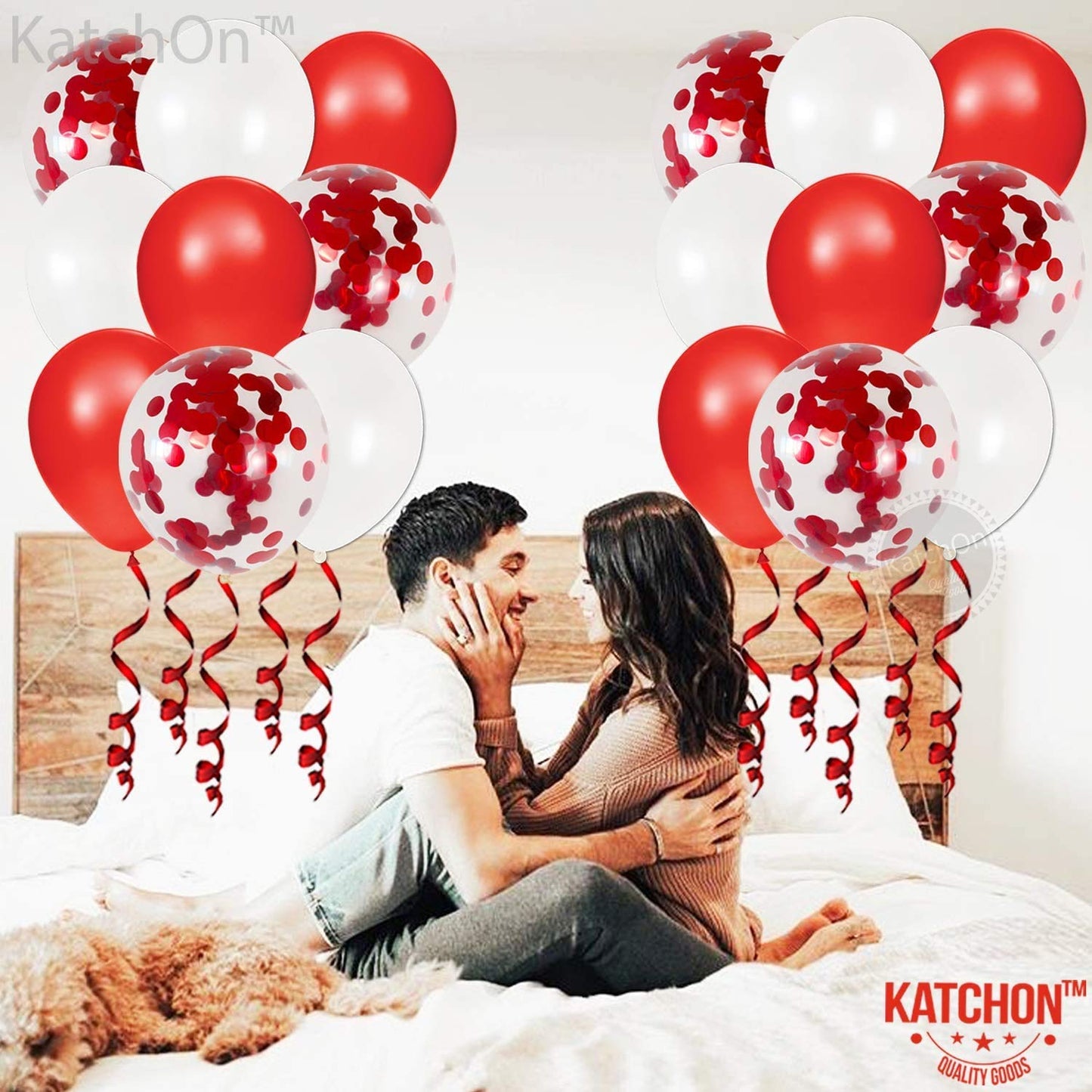 KatchOn, Valentines Day Balloons Red and White - 12 Inch, Pack of 40 | Red and White Balloons, Red White Confetti Balloons for V