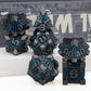 ORIFANTOU 7PCS Metal DND Dice Set Black Blue D&D Dice with Box, Debris RPG D and D Dice Dungeons and Dragons Role Playing Game P