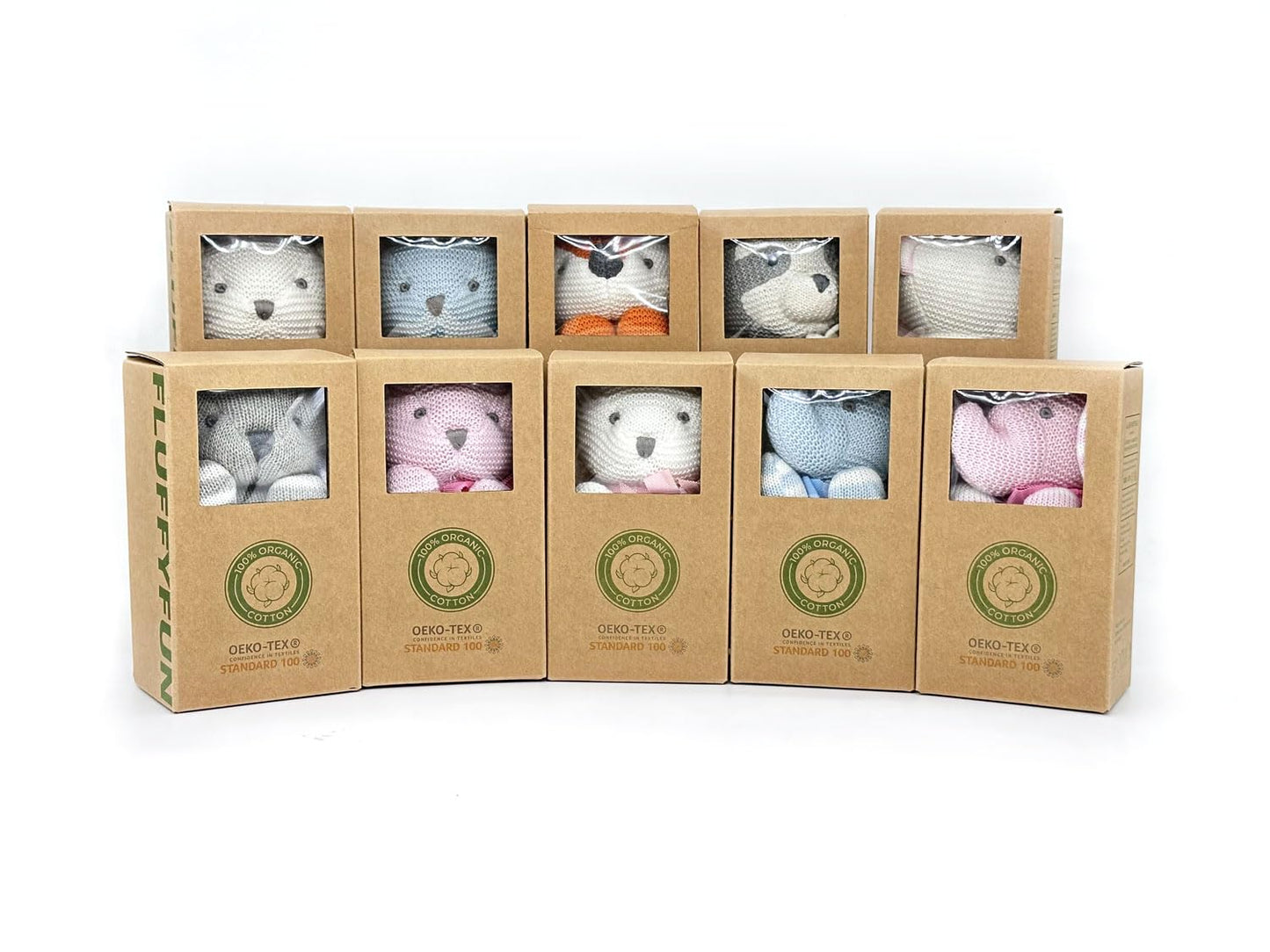 FLUFFYFUN 100% Organic Cotton Baby Toys White Bunny Rabbit Stuffed Animal for Newborn 7.1
