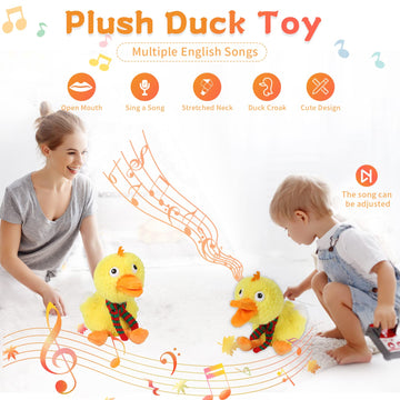 Swtoipig Singing Dancing Duck, Quacking Duck, Body Shaking, Plush Duck Toy Musical English Songs Singing Animated Twisting Gifts