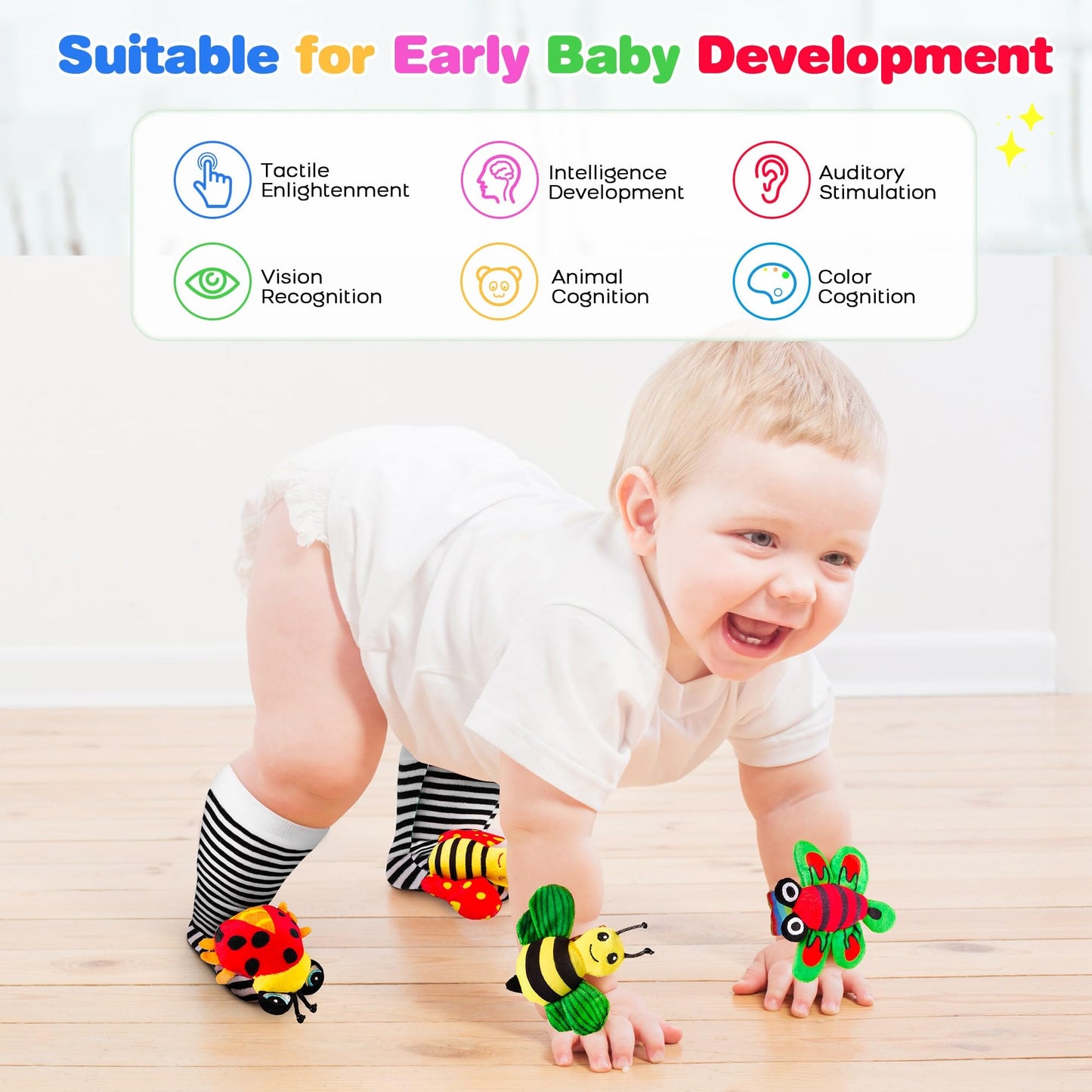 Baby Rattles 0-6 Months: Baby Toys 0-6 Months Baby Gifts For Boys Girl Infant Toys Baby Wrist Rattles Socks & Foot Finder Set Ba
