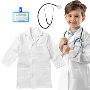 Riorand Kids' Doctor Lab Coat Costume With Accessories Role Play For Boys Girls Playset Nurse Costume Age 3-12 (White, M-130Cm/6-7Y)