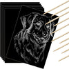 Gersoniel 100 Pieces Scratch Paper Art Set Craft Kits Black Coated Scratchboard Black Scratch Off Paper with Wooden Stylus for V